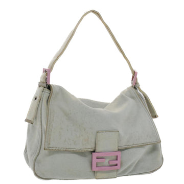 FENDI Mamma Baguette Shoulder Bag Nylon Gray Auth 51039