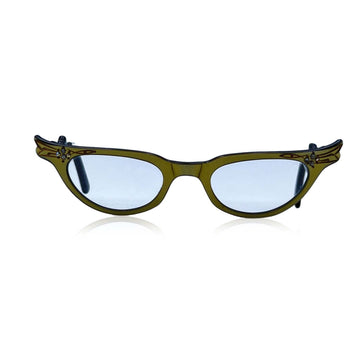 Vintage 1950S Gold Tone Cat-Eye Eyeglasses 44-22 Crystals Frame
