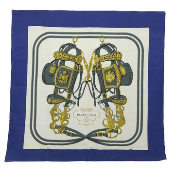 HERMES Carre 90 BRIDES de GALA Scarf Silk Blue White Auth 51342