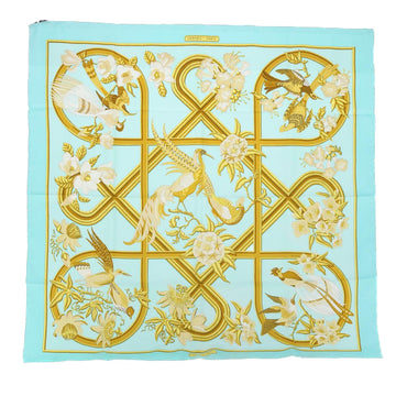 HERMES Carre 90 Caraibes Scarf Silk Light Blue Brown Auth 51343