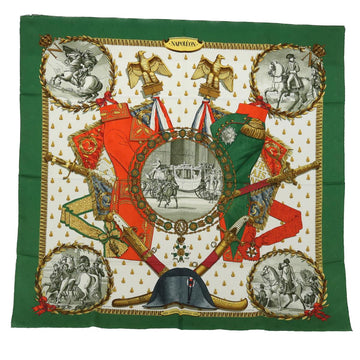 HERMES Carre 90 NAPOLEON Scarf Silk Green Auth 51346