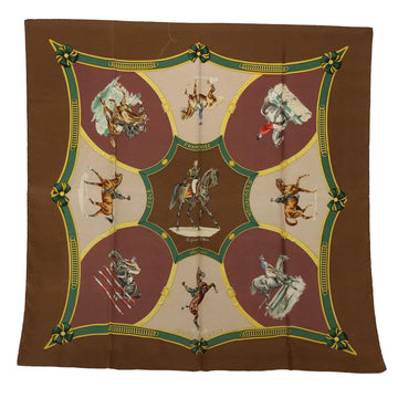 HERMES Carre 90 LE GENERAL L'HOTTE Scarf Silk Brown Auth 51351