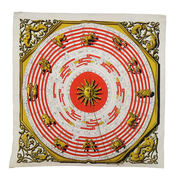 HERMES Carre 90 DIES ET HORE Scarf Silk White Red Auth 51355