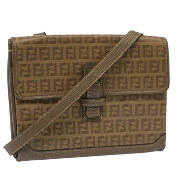 FENDI Zucchino Canvas Shoulder Bag Brown Auth 51367