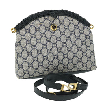 GUCCI GG PLUS Canvas Shoulder Bag PVC Leather Navy Auth 51653