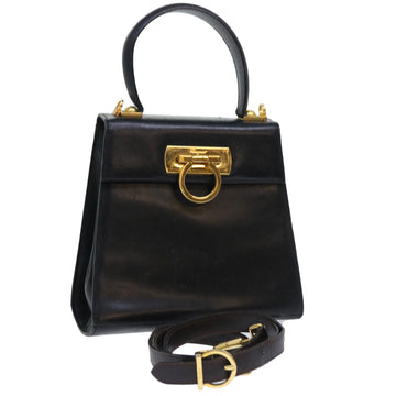 SALVATORE FERRAGAMO Gancini Hand Bag Leather 2way Black Auth 51881