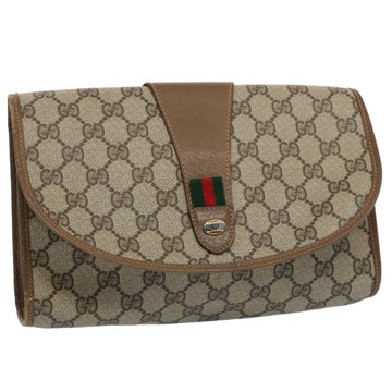 GUCCI GG Canvas Web Sherry Line Clutch Bag PVC Leather Beige Red Auth 52248