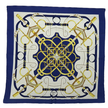 HERMES Carre 90 Fellier Eperon d�for Scarf Silk Blue White yellow Auth 52260