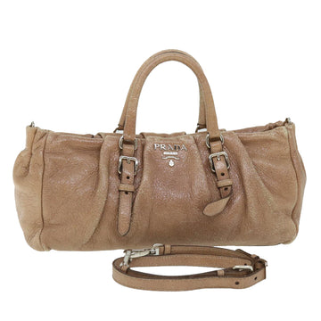 PRADA Hand Bag Leather 2way Beige Auth 52424