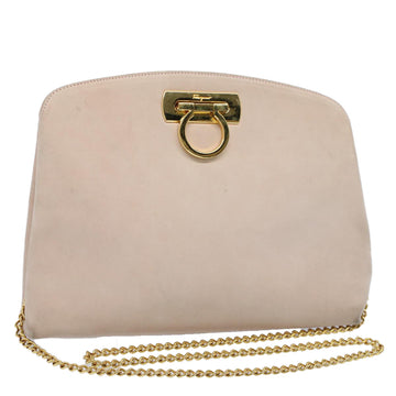 SALVATORE FERRAGAMO Gancini Chain Shoulder Bag Suede Pink Auth 52442