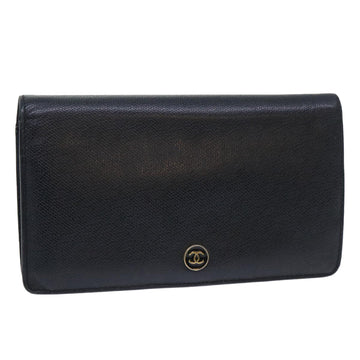 CHANEL Long Wallet Leather Black CC Auth 52454