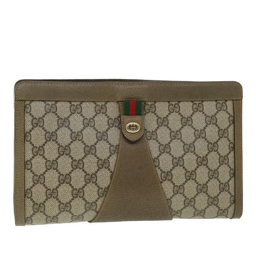 GUCCI GG Canvas Web Sherry Line Clutch Bag PVC Leather Beige Green Auth 52762