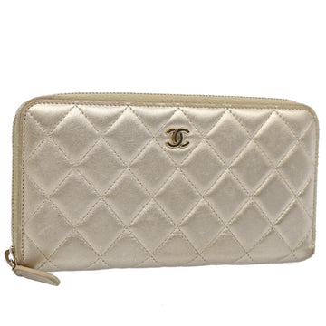 CHANEL Long Wallet Lamb Skin Gold Tone CC Auth 53081