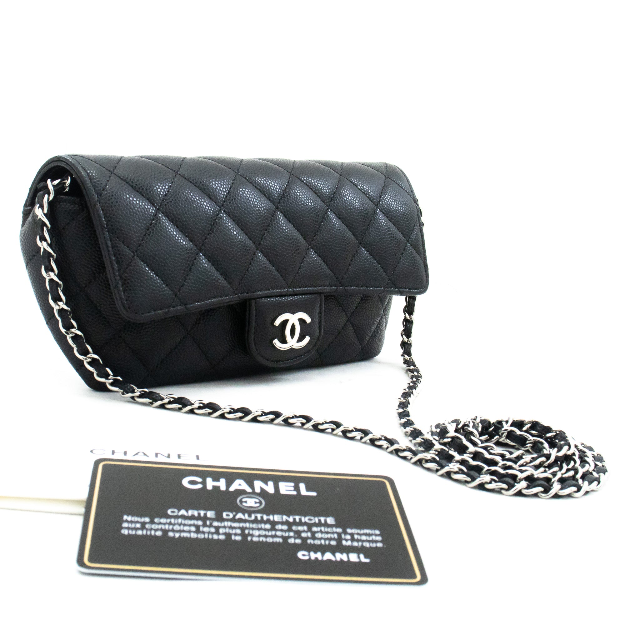 Chanel black purse with cheap silver chain