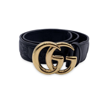 GUCCI Black Quilted Leather Marmont Belt With Gg Buckle Size 85/34