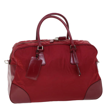 PRADA Boston Bag Nylon Leather Red Auth 53253