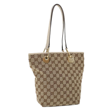 GUCCI GG Canvas Tote Bag Beige White Auth 53260