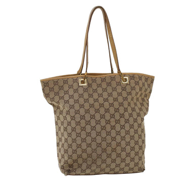 GUCCI GG Canvas Hand Bag Canvas Leather Beige Brown Auth 53658