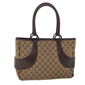 GUCCI GG Canvas Hand Bag Canvas Leather Beige Brown Auth 53680