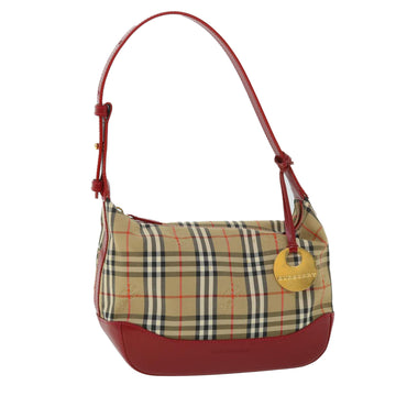 BURBERRY Nova Check Shoulder Bag Canvas Beige Red Auth 53724