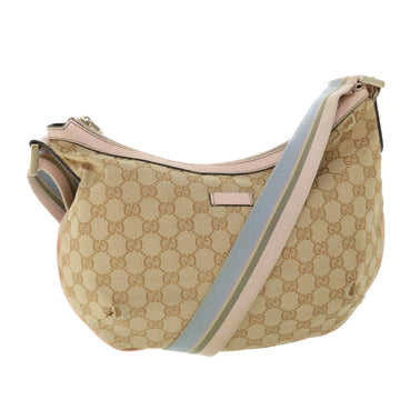 GUCCI GG Canvas Sherry Line Shoulder Bag Beige Light Blue pink 181092 Auth 53844