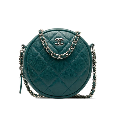 CHANEL Quilted Caviar Round Clutch With Chain Crossbody Bag