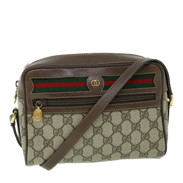 GUCCI GG Canvas Web Sherry Line Shoulder Bag PVC Leather Beige Green Auth 54004