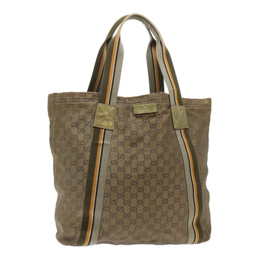 GUCCI GG Canvas Sherry Line Tote Bag Gold Gray khaki 189669 Auth 54019