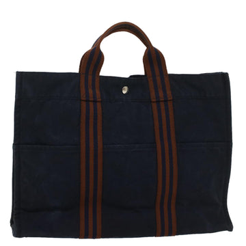 HERMES Fourre ToutMM Hand Bag Canvas Navy Auth 54141