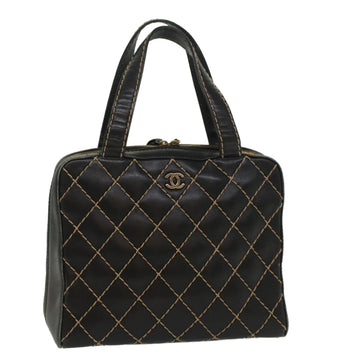 CHANEL Wild Stitch Hand Bag Leather Black CC Auth 54178