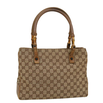 GUCCI GG Canvas Bamboo Hand Bag Leather Beige Brown Auth 54340