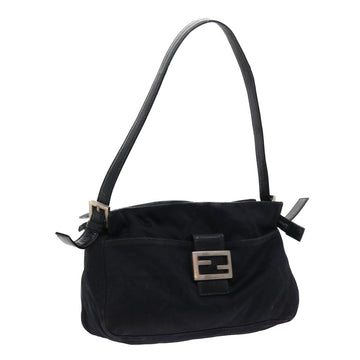 FENDI Mamma Baguette Shoulder Bag Nylon Leather Black Auth 54708