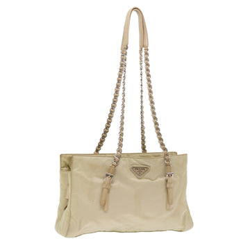 PRADA Chain Shoulder Bag Nylon Beige Auth 54794