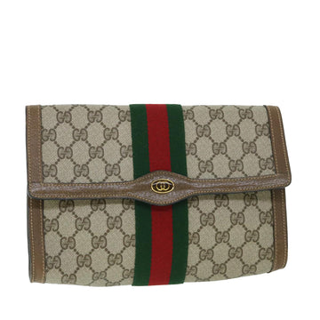 GUCCI GG Canvas Web Sherry Line Clutch Bag PVC Leather Beige Green Auth 54834