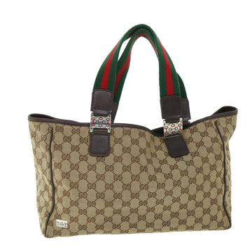 GUCCI GG Canvas Web Sherry Line Tote Bag Beige Red Green 145758 Auth 54842