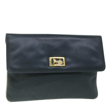 CELINE Horse Carriage Clutch Bag Leather Navy Auth 54881