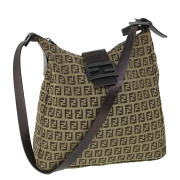 FENDI Zucchino Canvas Mamma Baguette Shoulder Bag Brown Auth 54964