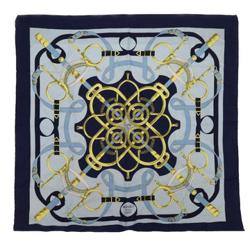 HERMES Carre 90 Eperon d�for Scarf Silk Navy Auth 55442