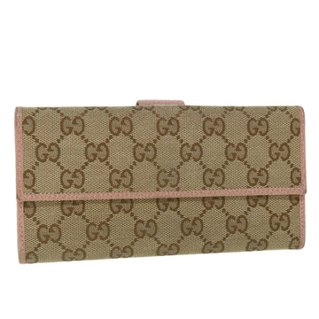 GUCCI GG Canvas Long Wallet Beige Pink 231841 Auth 55624