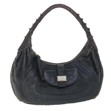 FENDI Shoulder Bag Leather Navy Auth 55659