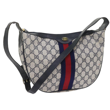 GUCCI GG Canvas Sherry Line Shoulder Bag PVC Leather Navy 10 12 3840 Auth 55760