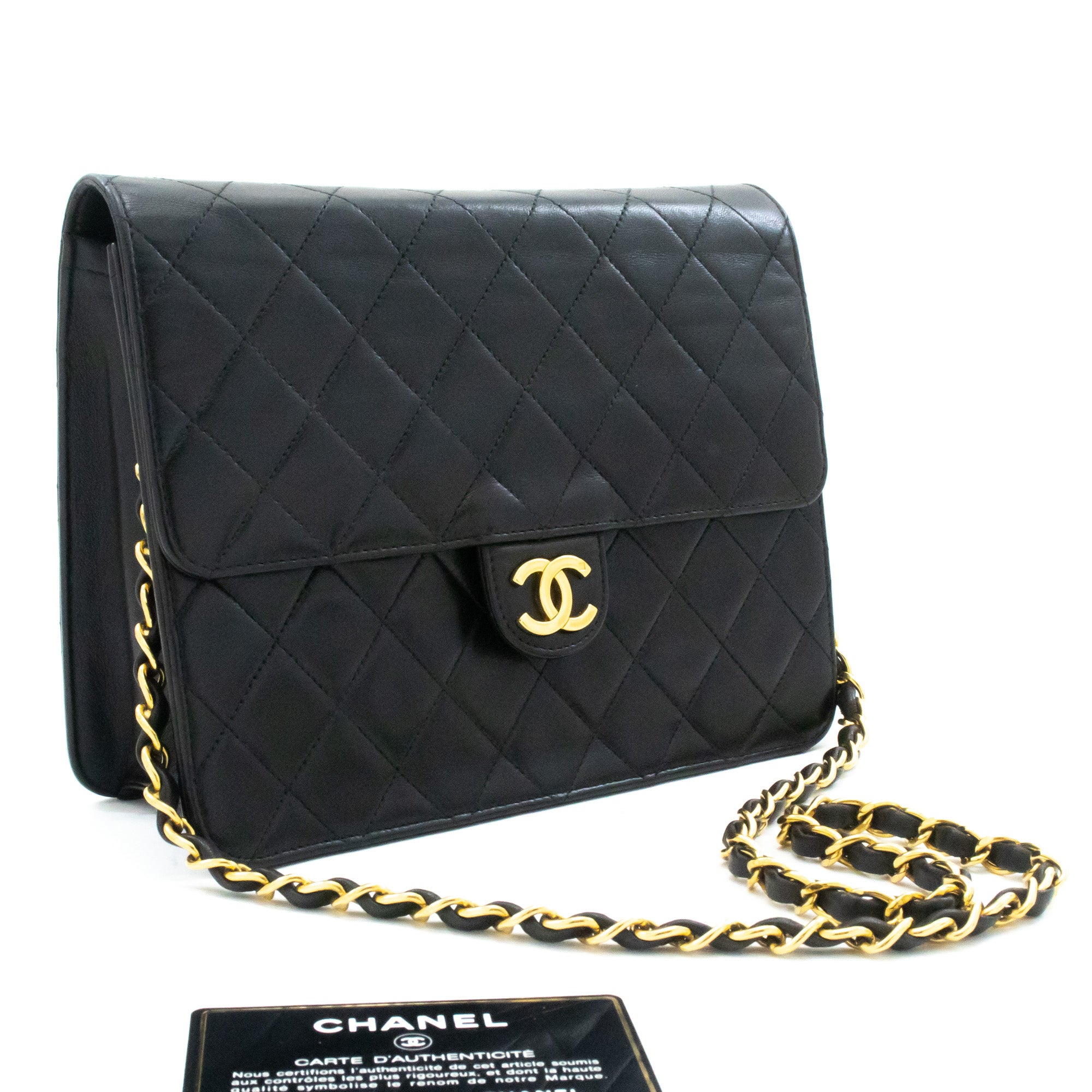 CHANEL Small Chain Shoulder Bag Clutch Black Quilted Flap Lambskin