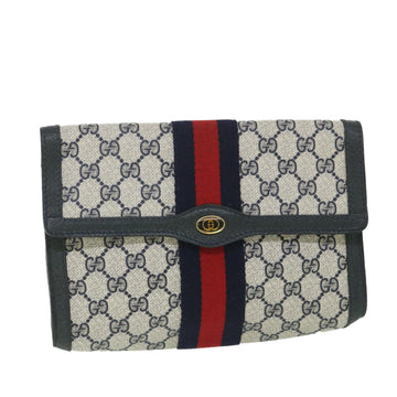 GUCCI GG Supreme Sherry Line Clutch Bag Red Navy gray 89 01 006 Auth 56186