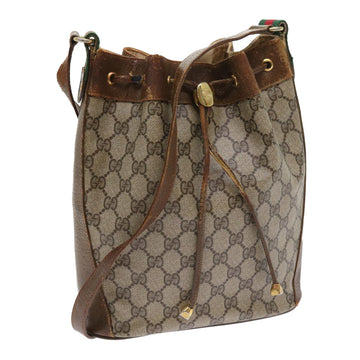 GUCCI GG Canvas Web Sherry Line Shoulder Bag PVC Leather Beige Green Auth 56565