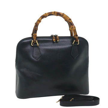 GUCCI Bamboo Hand Bag Leather 2way Navy Auth 57227