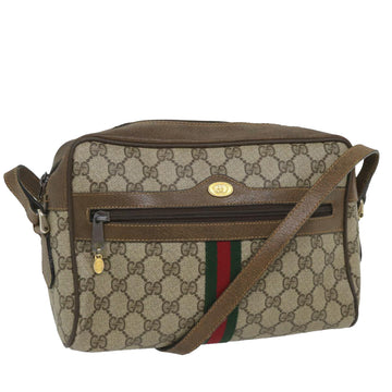 GUCCI GG Canvas Web Sherry Line Shoulder Bag PVC Leather Beige Green Auth 57258