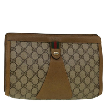 GUCCI GG Canvas Web Sherry Line Clutch Bag PVC Leather Beige Green Auth 57305