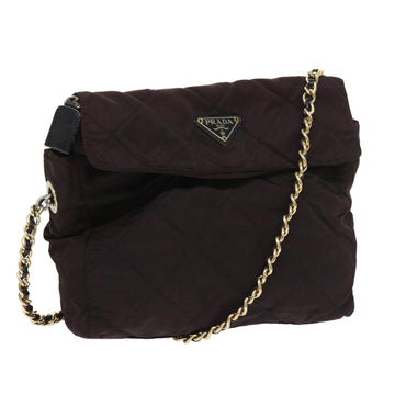 PRADA Quilted Shoulder Bag Nylon Brown Auth 57330