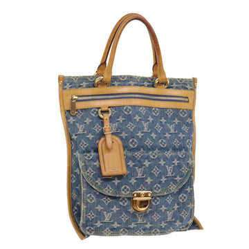 LOUIS VUITTON Monogram Denim Flat Shopper Tote Bag Blue M95018 LV Auth 57788