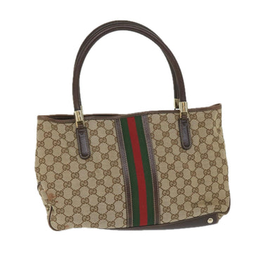 GUCCI GG Canvas Web Sherry Line Tote Bag Beige Green Red Auth 58048